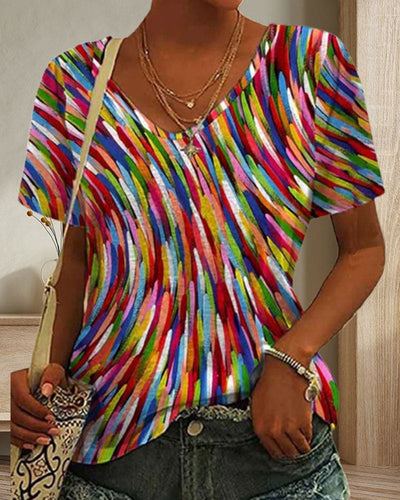 Hanneke - T-shirt Met Ronde Hals En Kleurrijke Opdruk