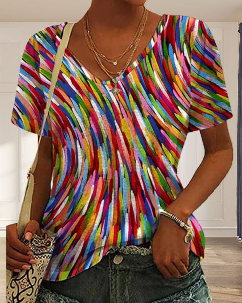 Hanneke - T-shirt Met Ronde Hals En Kleurrijke Opdruk