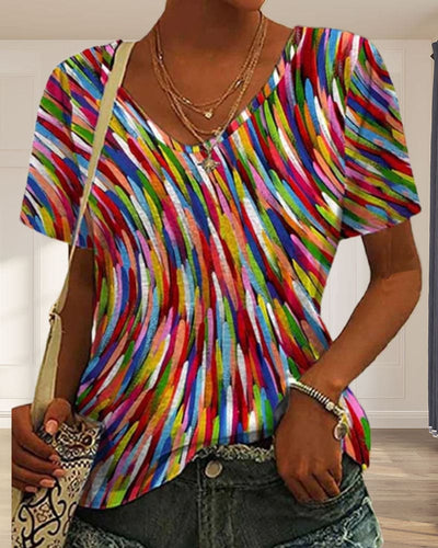 Hanneke - T-shirt Met Ronde Hals En Kleurrijke Opdruk