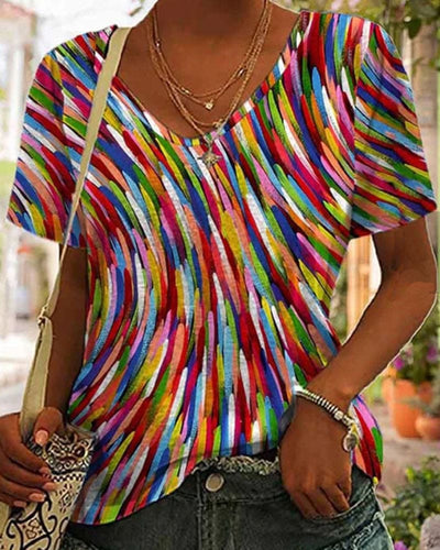Hanneke - T-shirt Met Ronde Hals En Kleurrijke Opdruk