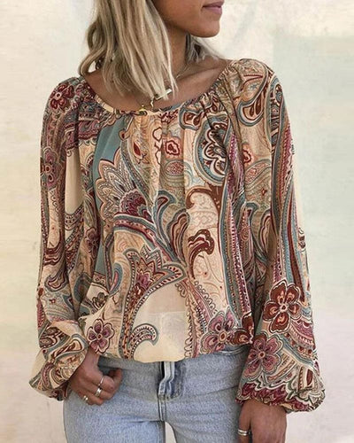 Mila | Boho-blouse met print en lantaarn