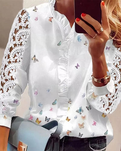 Nova | Dameskanten Blouse Met Patchworkprint