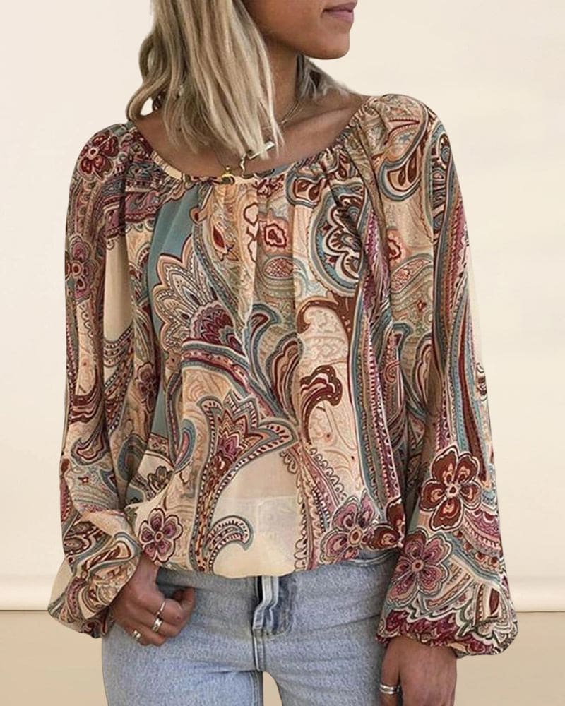 Mila | Boho-blouse met print en lantaarn