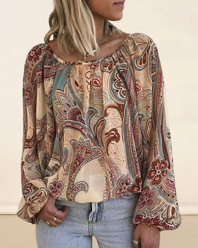 Mila | Boho-blouse met print en lantaarn