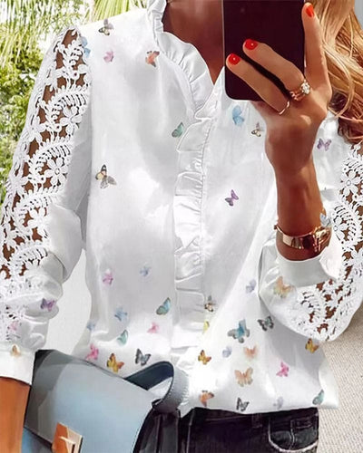Nova | Dameskanten Blouse Met Patchworkprint