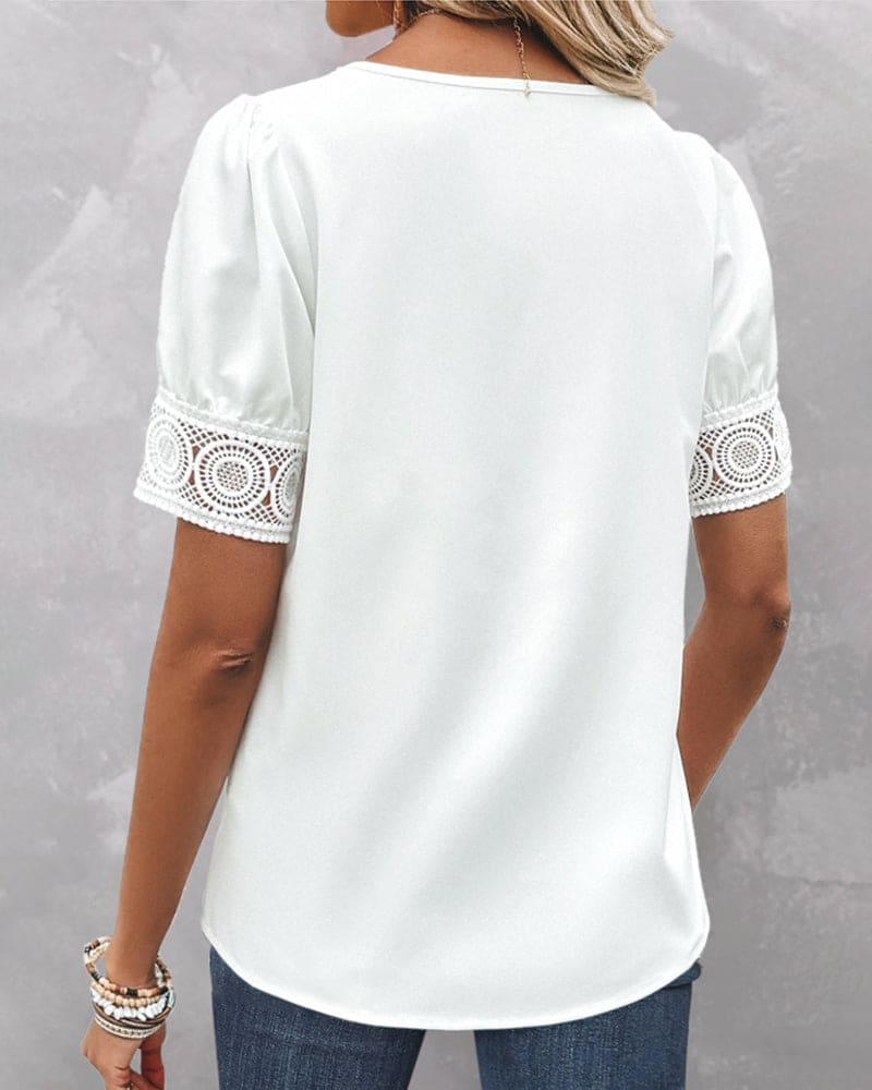 Jade - Shirt Met Kanten Mouwen In Een Egale Kleur