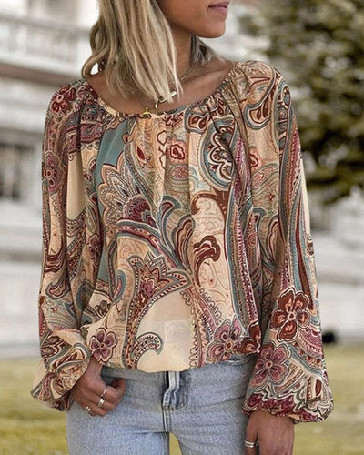 Mila | Boho-blouse met print en lantaarn