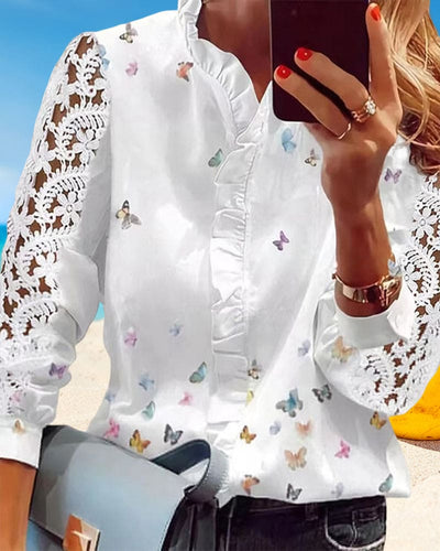 Nova | Dameskanten Blouse Met Patchworkprint