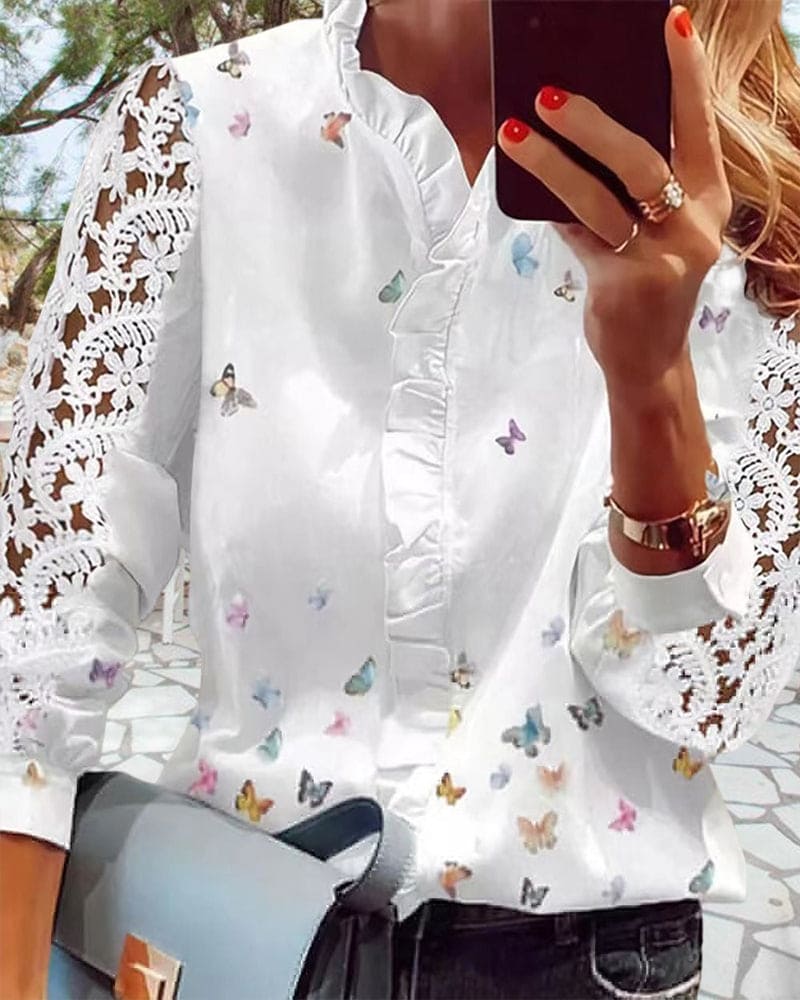 Nova | Dameskanten Blouse Met Patchworkprint