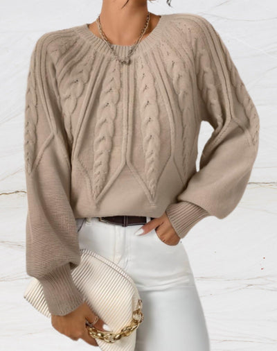 Stella - Ronde hals elegante trui met pijl stijl breien in beige