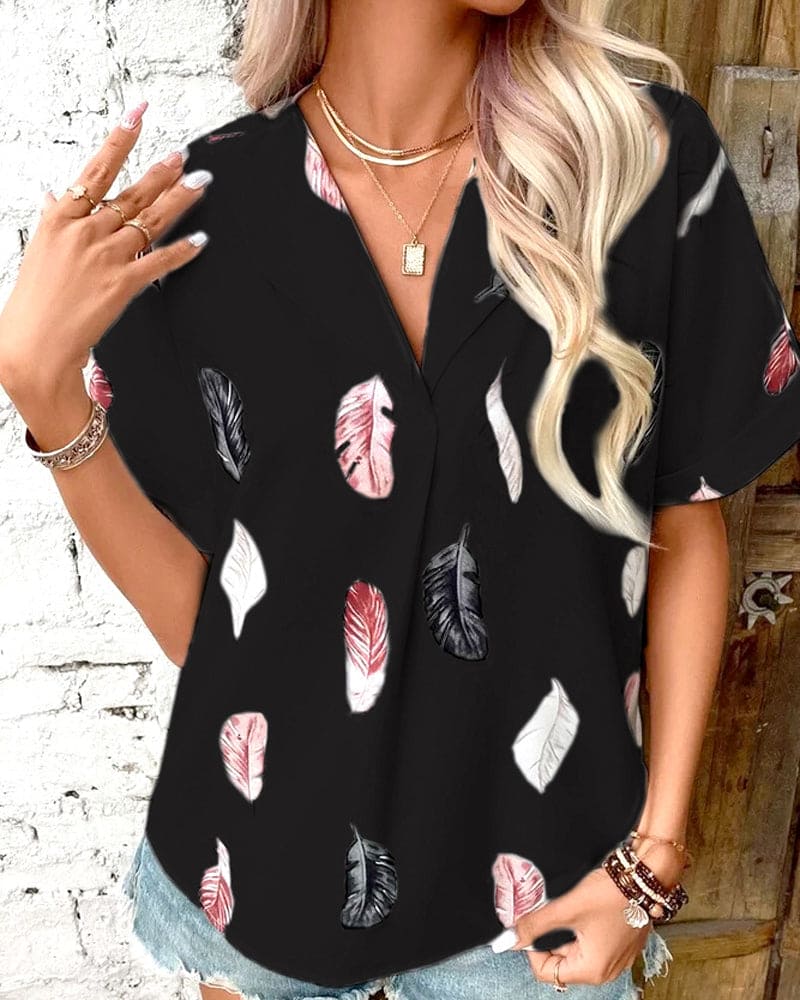 Inge - Blouse met veren en korte mouwen