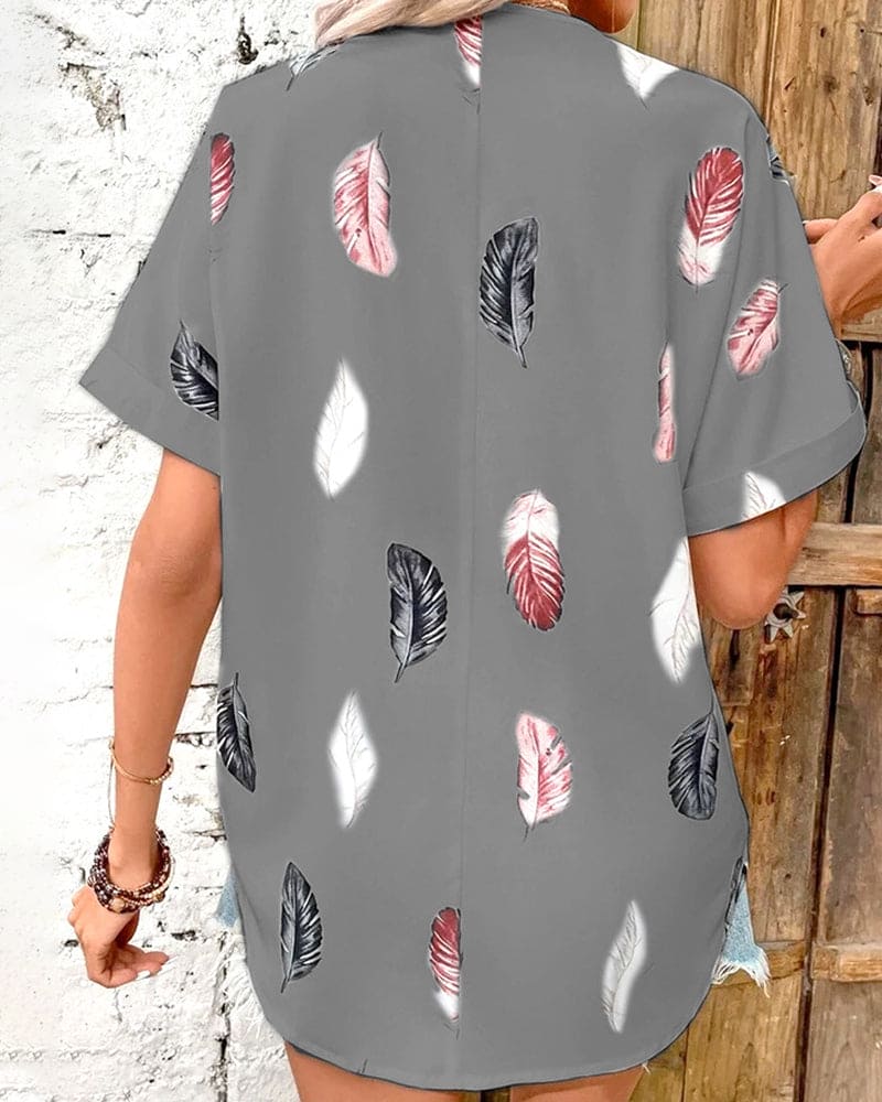 Inge - Blouse met veren en korte mouwen