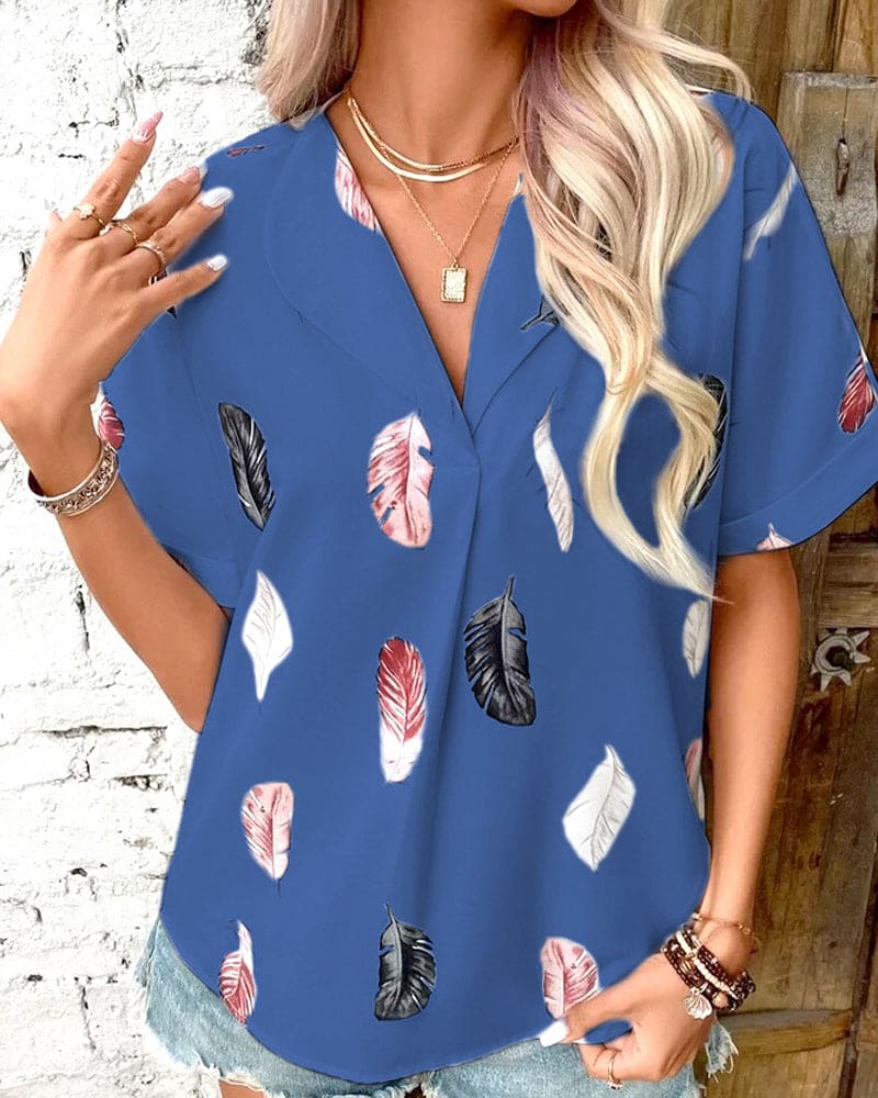Inge - Blouse met veren en korte mouwen