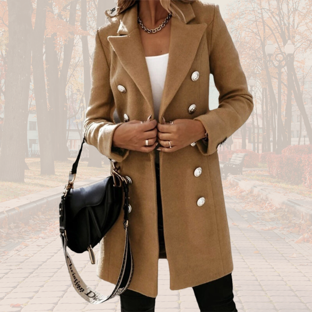Wollen Luna jas | Elegante lange trenchcoat in wollen look met knopen
