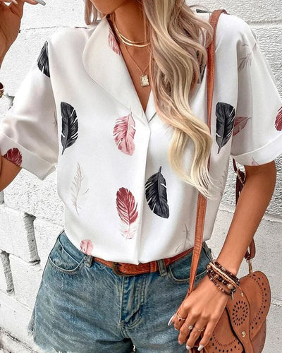 Inge - Blouse met veren en korte mouwen