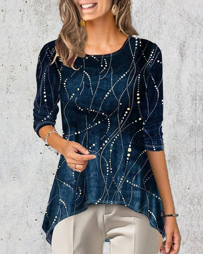 Mia | Blouse met ronde hals en bedrukte 3/4 mouw