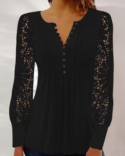 Inge - Kanten Blouse Met Lange Mouwen En Een V-hals