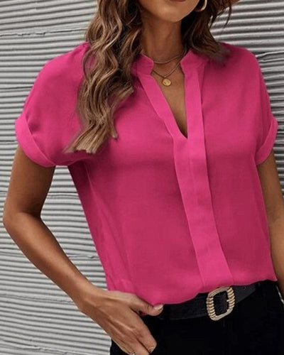 Roos | Blouse Met Korte Mouwen En Een V-hals