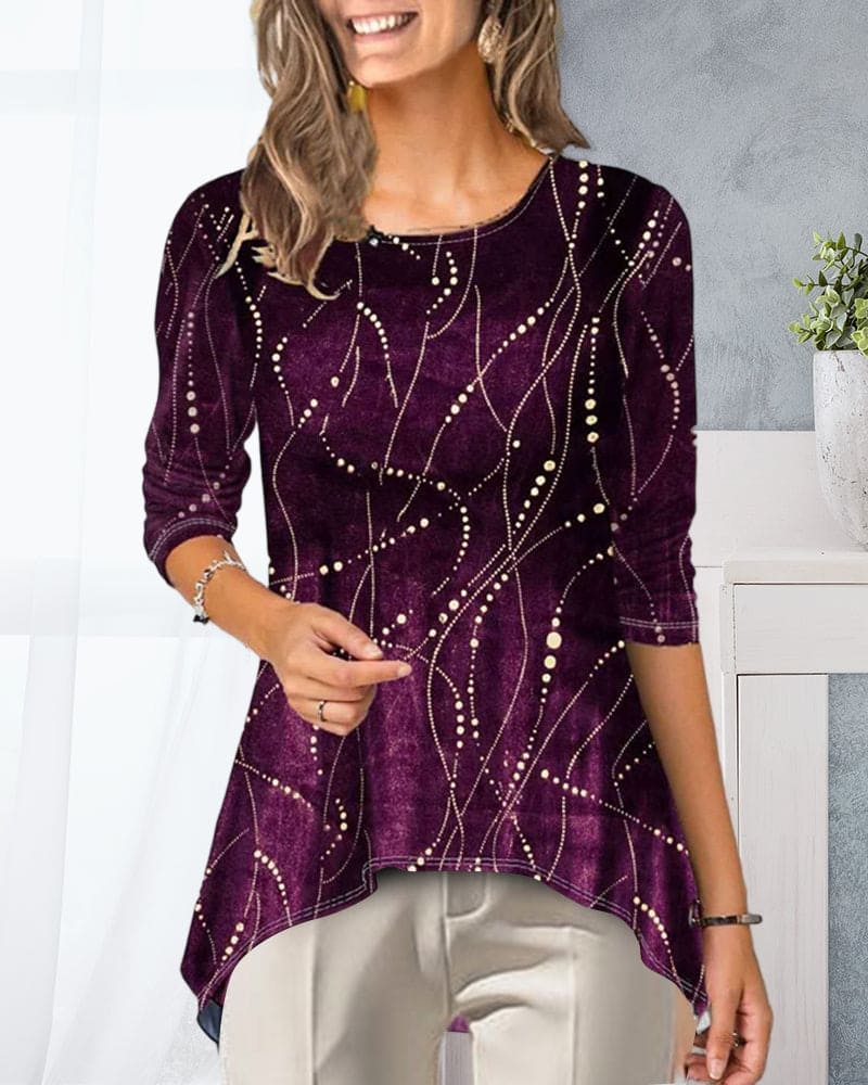 Mia | Blouse met ronde hals en bedrukte 3/4 mouw