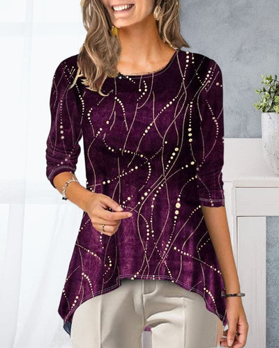 Mia | Blouse met ronde hals en bedrukte 3/4 mouw