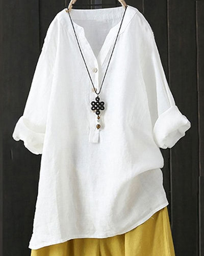 Tess | Blouse Met Lange Mouwen In Een Effen Kleur En Een V-hals