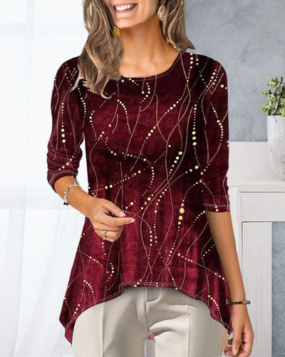 Mia | Blouse met ronde hals en bedrukte 3/4 mouw