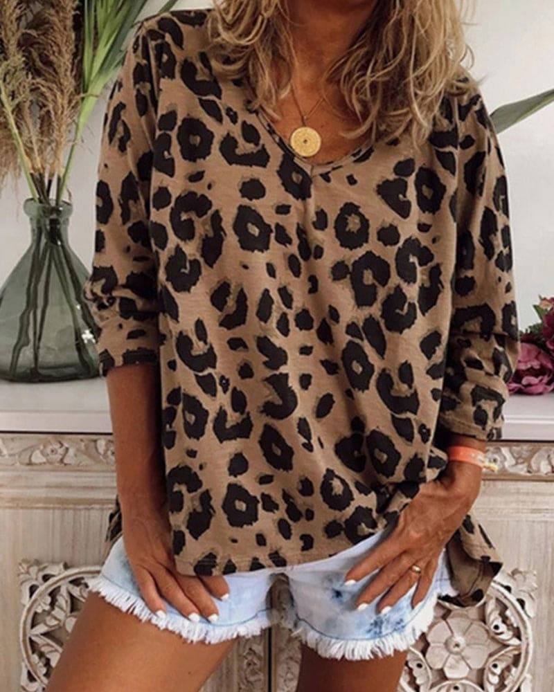 Sara | Shirt met lange mouwen met luipaardprint