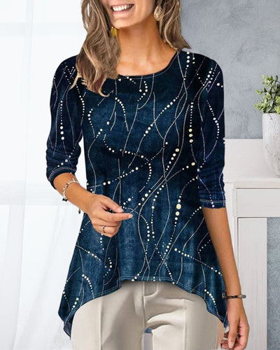 Mia | Blouse met ronde hals en bedrukte 3/4 mouw