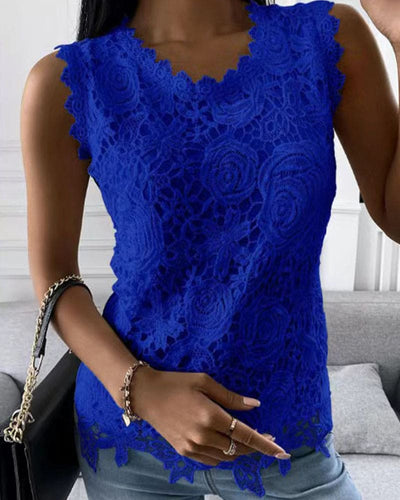 Anna - Elegante blouse in een effen kleur met kant