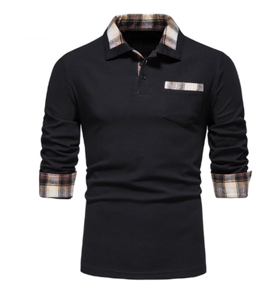 Tommy Polo | Longsleeve polo met patchwork kraag voor heren