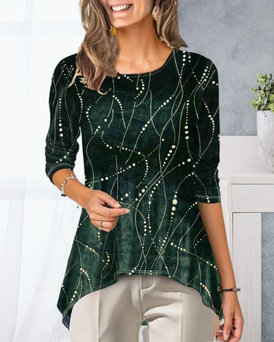 Mia | Blouse met ronde hals en bedrukte 3/4 mouw