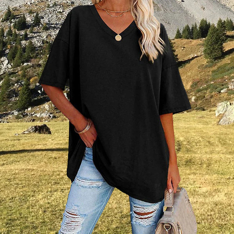 Lina - Casual T-shirt met oversized V-hals voor dames