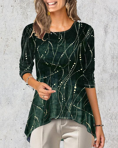 Mia | Blouse met ronde hals en bedrukte 3/4 mouw