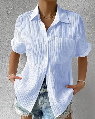 Lisa - Comfortabele effen lapel blouse met korte mouwen en zak