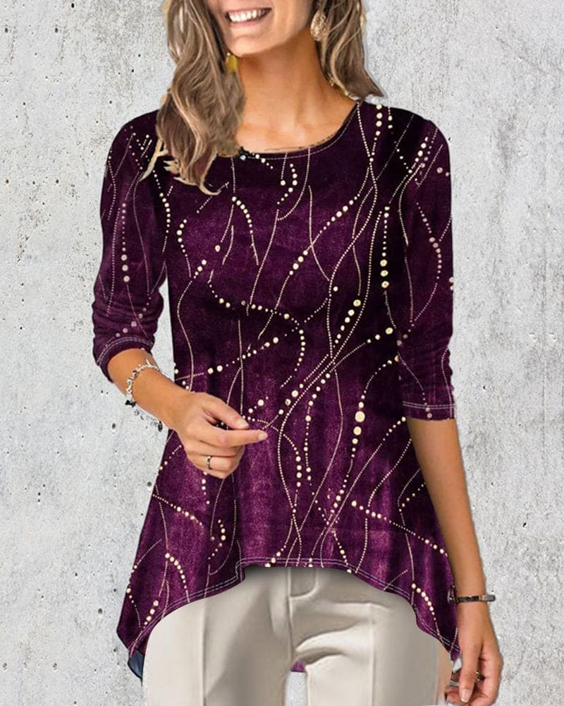 Mia | Blouse met ronde hals en bedrukte 3/4 mouw