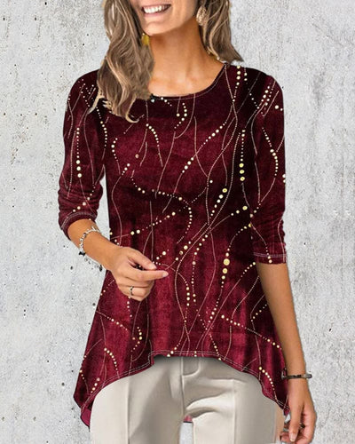Mia | Blouse met ronde hals en bedrukte 3/4 mouw