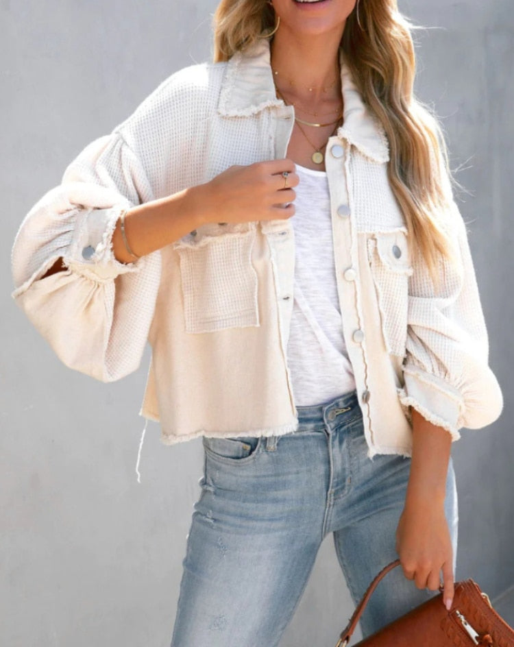 Zaria Jas | Moderne kortedames jas met ribfluweel in pastelteint