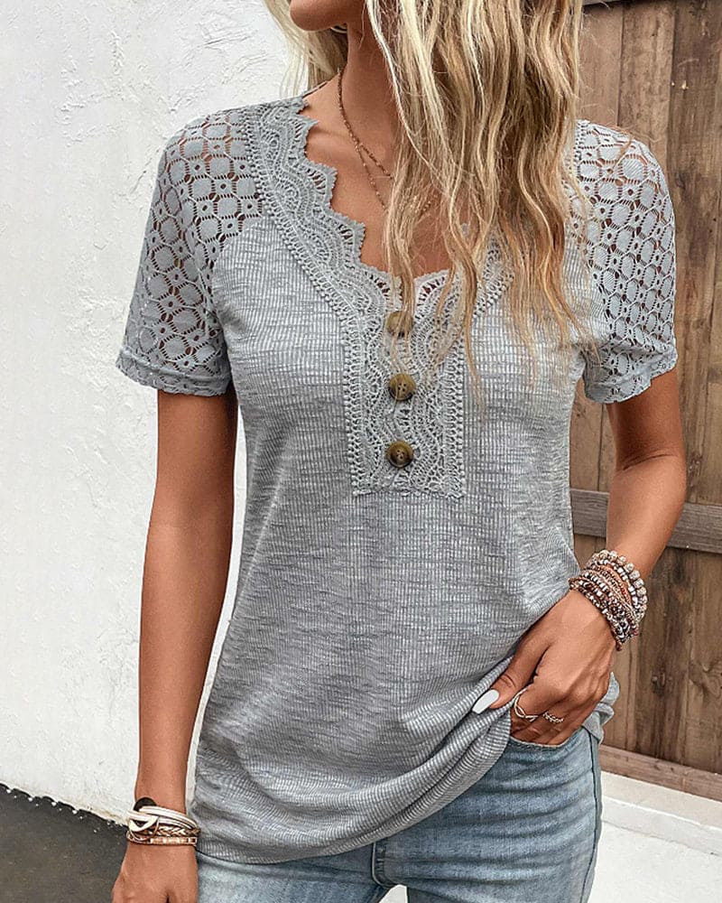 Feline - Kanten T-shirt met korte mouwen
