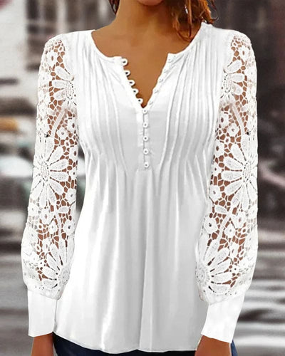 Inge - Kanten Blouse Met Lange Mouwen En Een V-hals