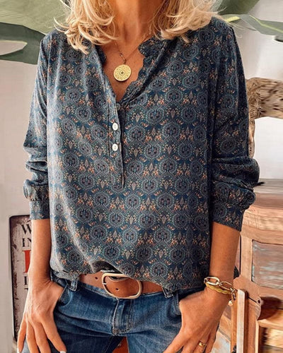 Mila | Blouse Met Lange Mouwen En Vintage Print