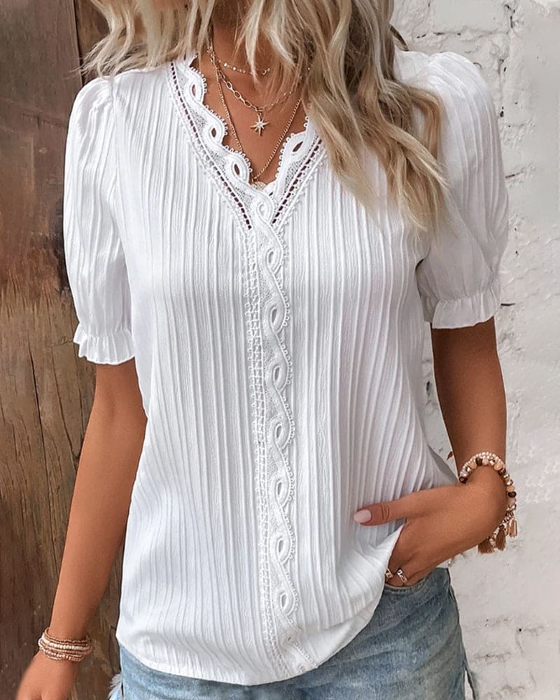 Fleur - Elegante kanten blouse met V-hals