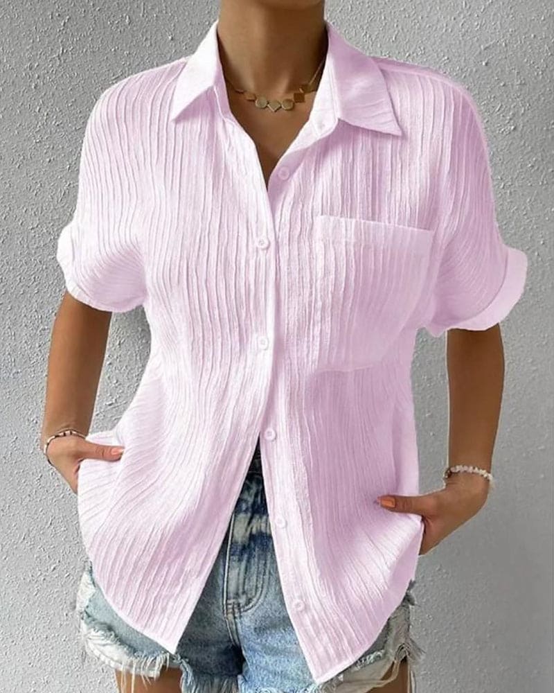 Lisa - Comfortabele effen lapel blouse met korte mouwen en zak