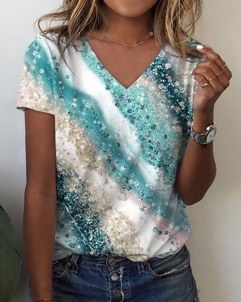 Zoë | T-shirt met een V-hals en een verloopprint