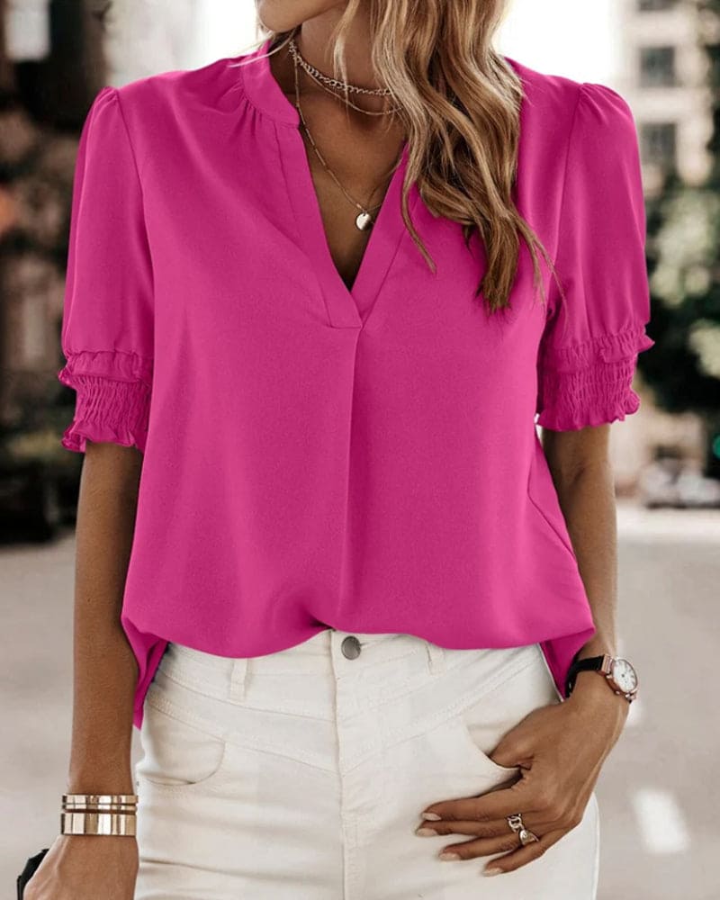 Julia  | Blouse met korte mouwen en een V-hals