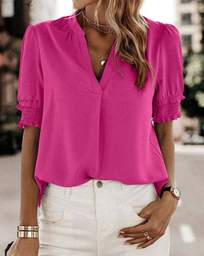 Julia  | Blouse met korte mouwen en een V-hals