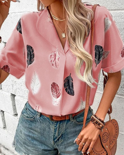 Inge - Blouse met veren en korte mouwen