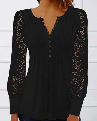Inge - Kanten Blouse Met Lange Mouwen En Een V-hals