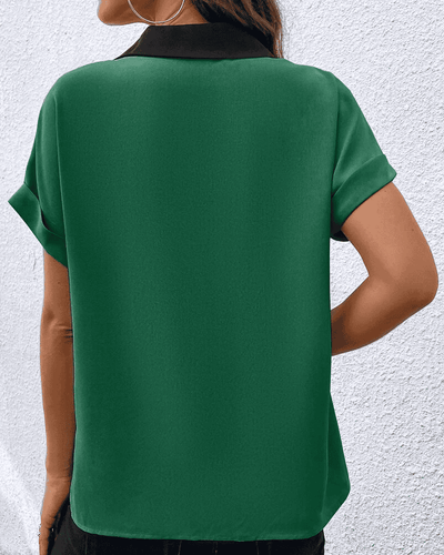 Hanna - Blouse met korte mouwen en kleurblokprint
