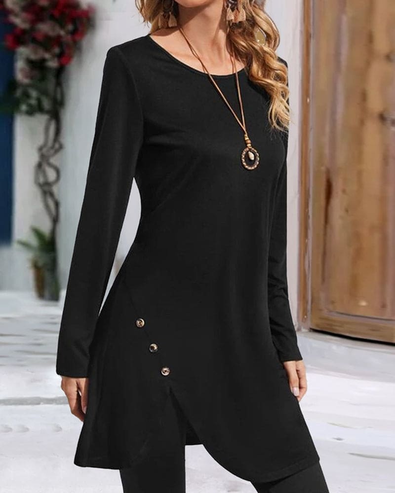 Jillian | Niet-reguliere blouse met lange mouwen in een effen kleur