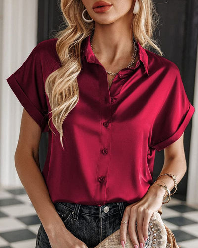 Fleur - Blouse met korte mouwen en een satijnen knoop